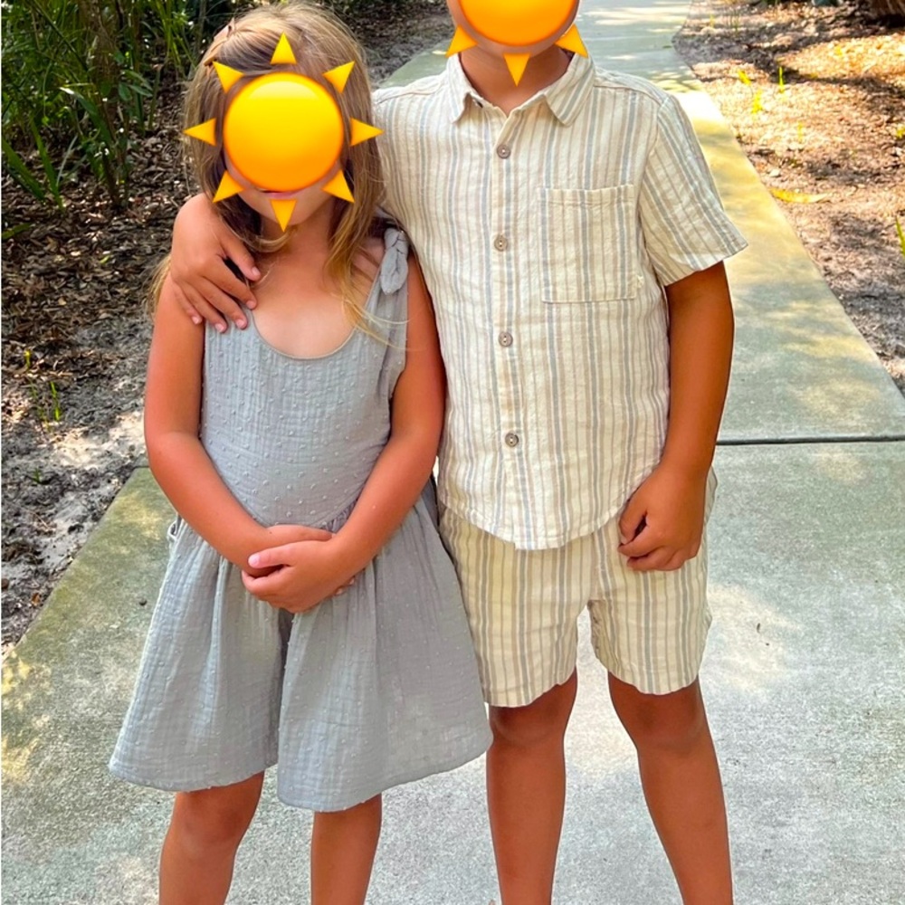Rylee and Cru boys linen set. Girls dress available also